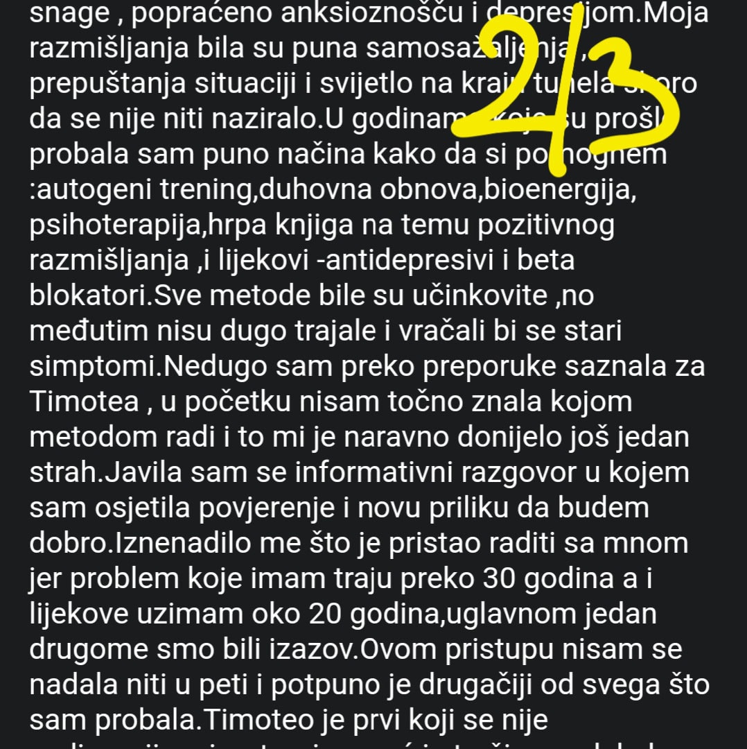 Snimka zaslona dugog osobnog svjedočanstva s brojem 23
