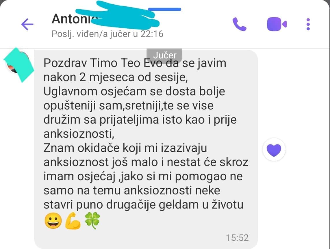 Snimka zaslona poruke o napretku nakon terapije