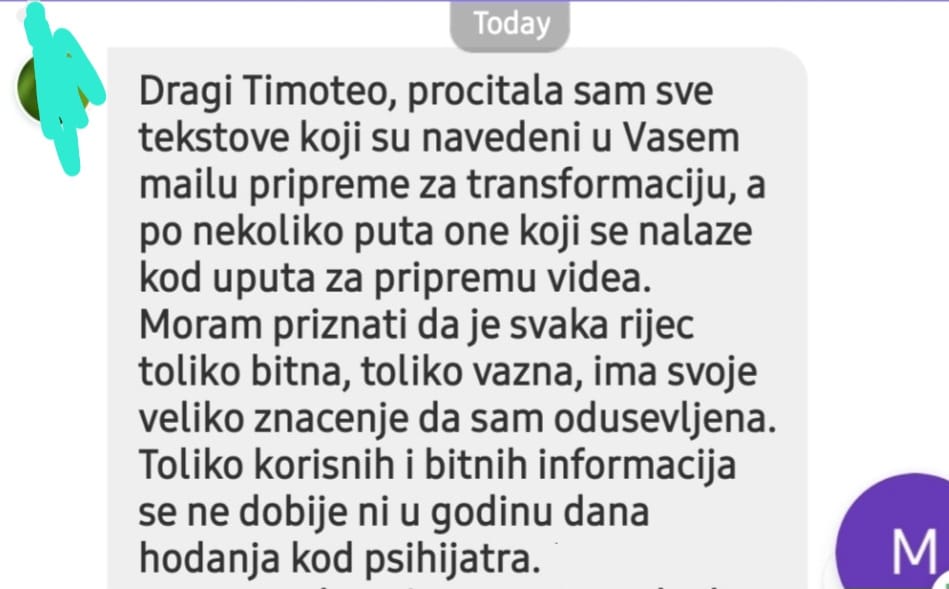 Snimka poruke s pohvalom za transformacijski program bolje od psihijatra za anksioznost zagreb