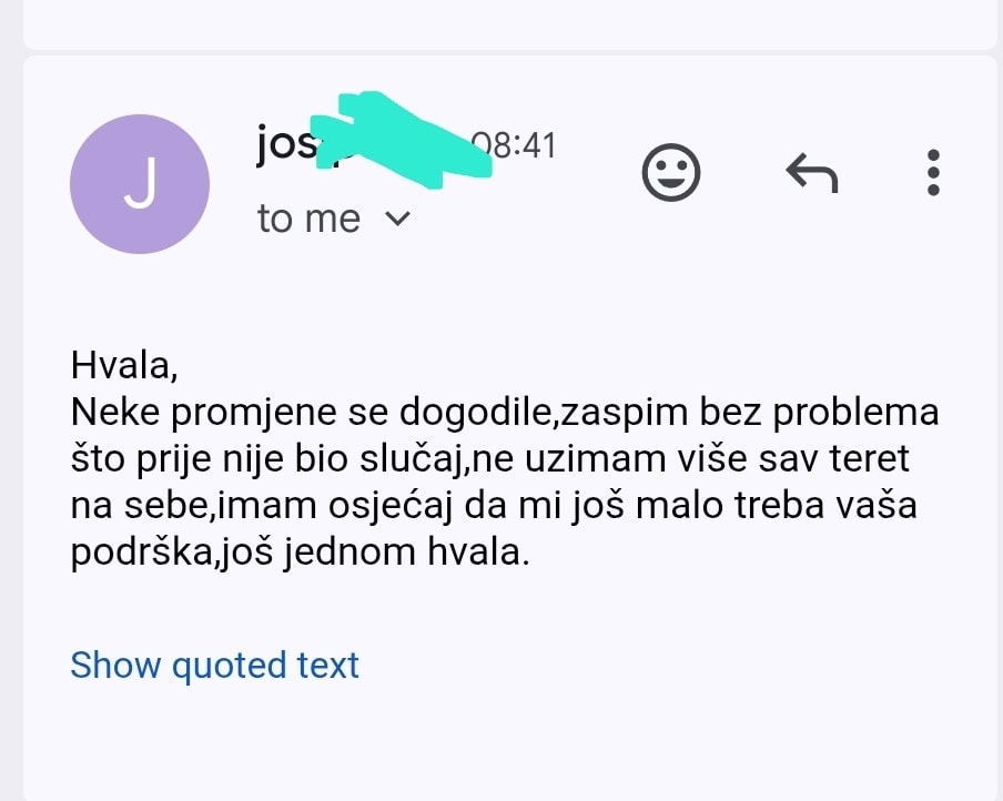 Snimka zaslona e-mail poruke zahvale na hrvatskom