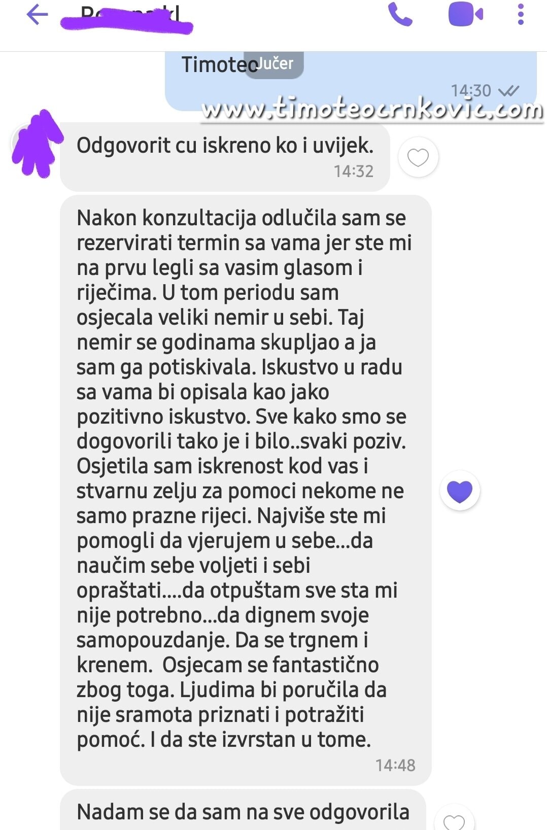 Snimka zaslona poruke s pozitivnom recenzijom