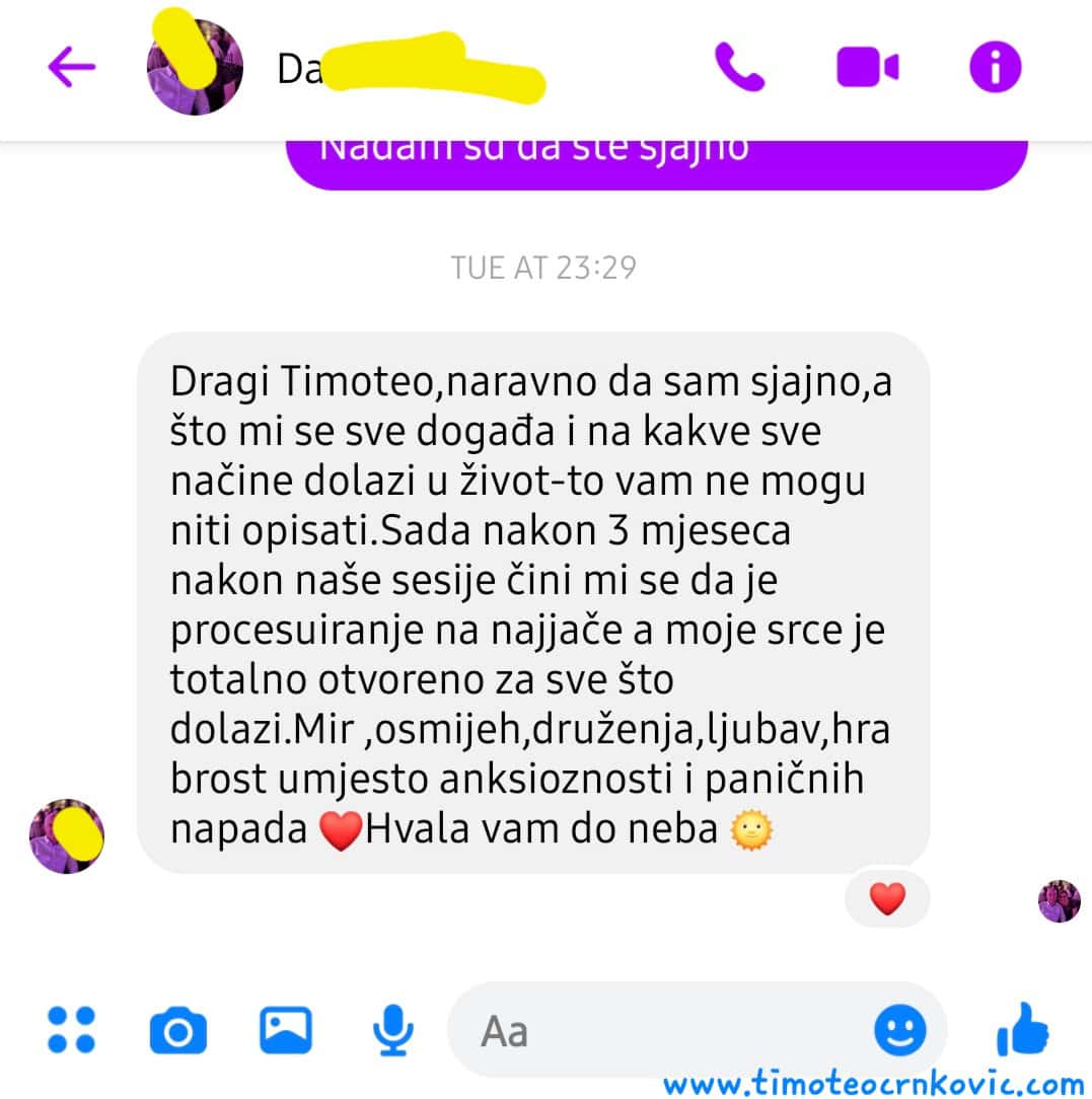 Snimka zaslona poruke zahvalnosti u Messengeru