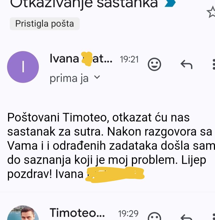 Snimka e-maila o otkazivanju sastanka kako sam pobijedila anksioznost timoteo