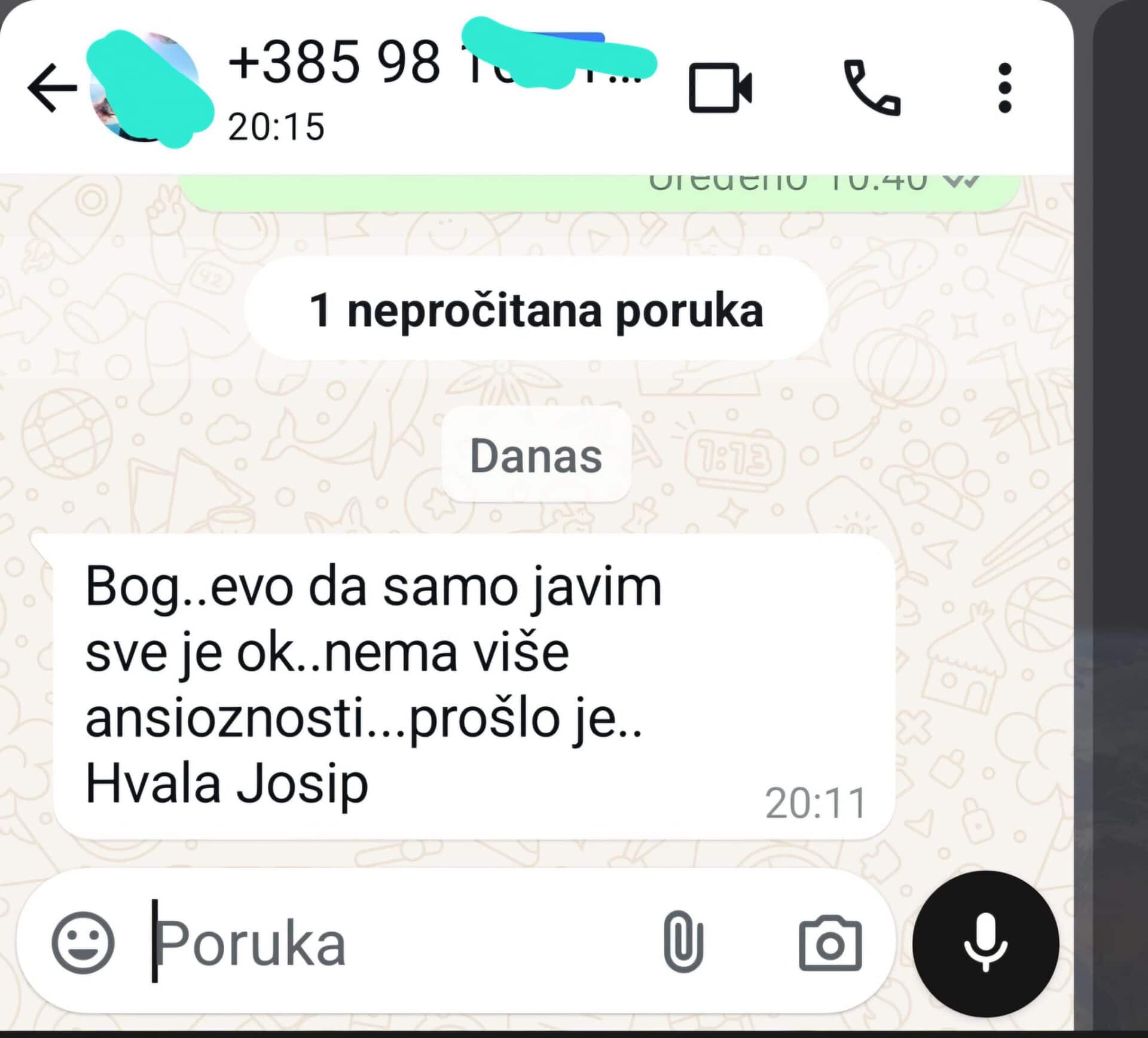 WhatsApp poruka o prestanku anksioznosti