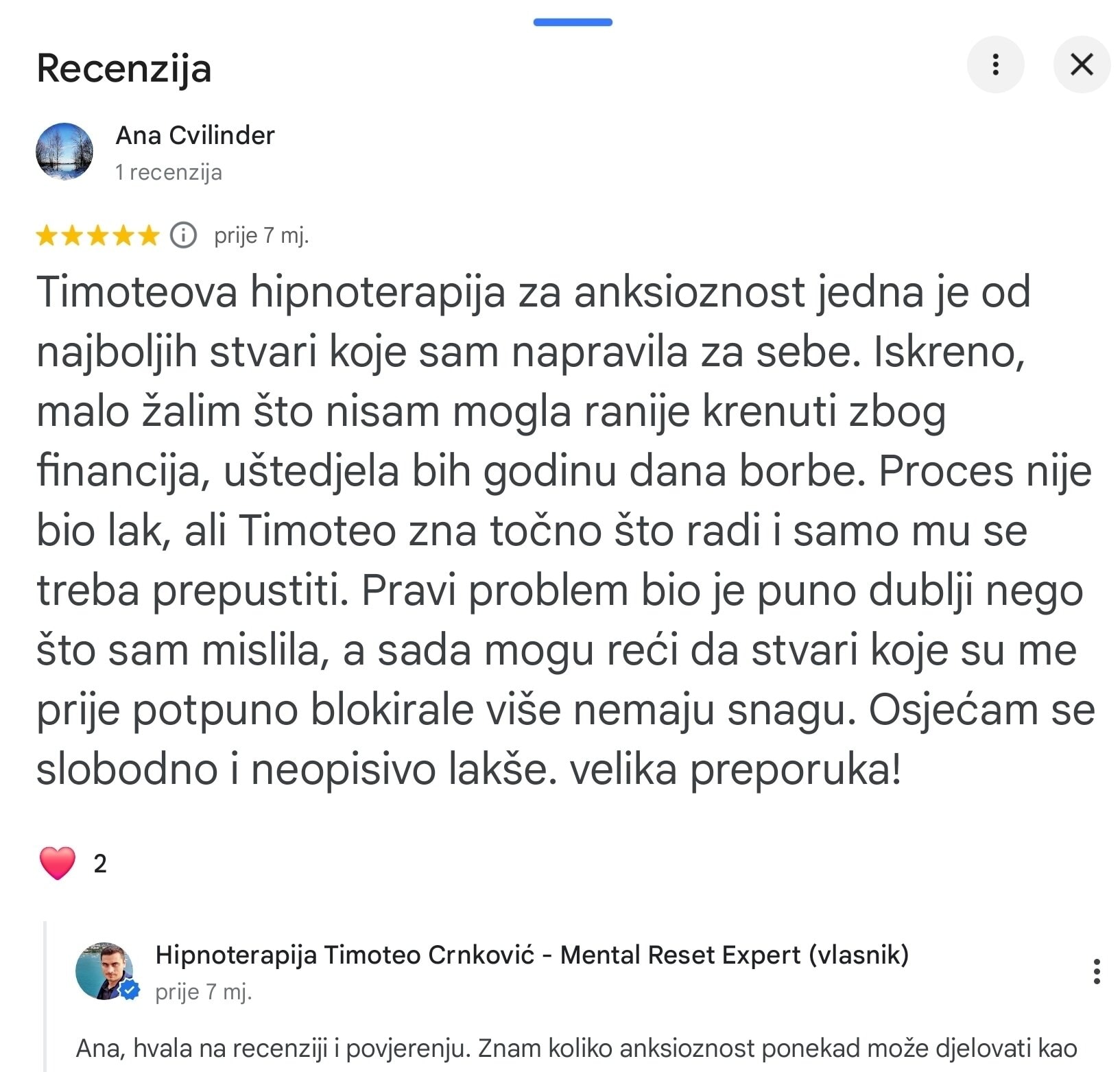 recenzija hipnoterapija za anksioznost timoteo crn