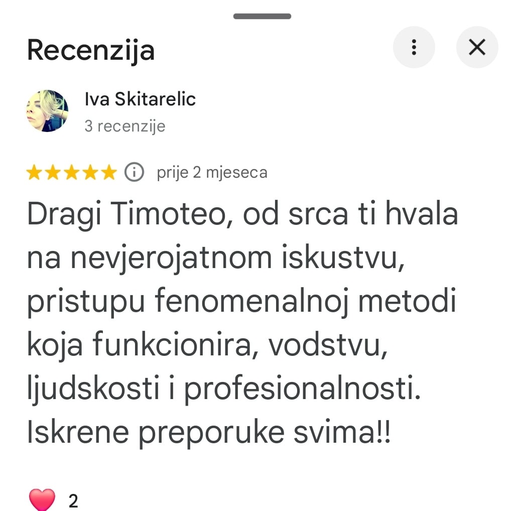 recenzija nevjerojatno iskustvo preporuka timoteo 