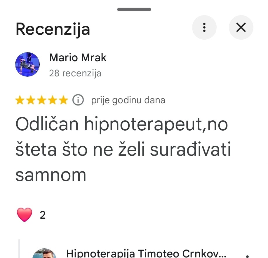 recenzija odlican hipnoterapeut timoteo crnkovic