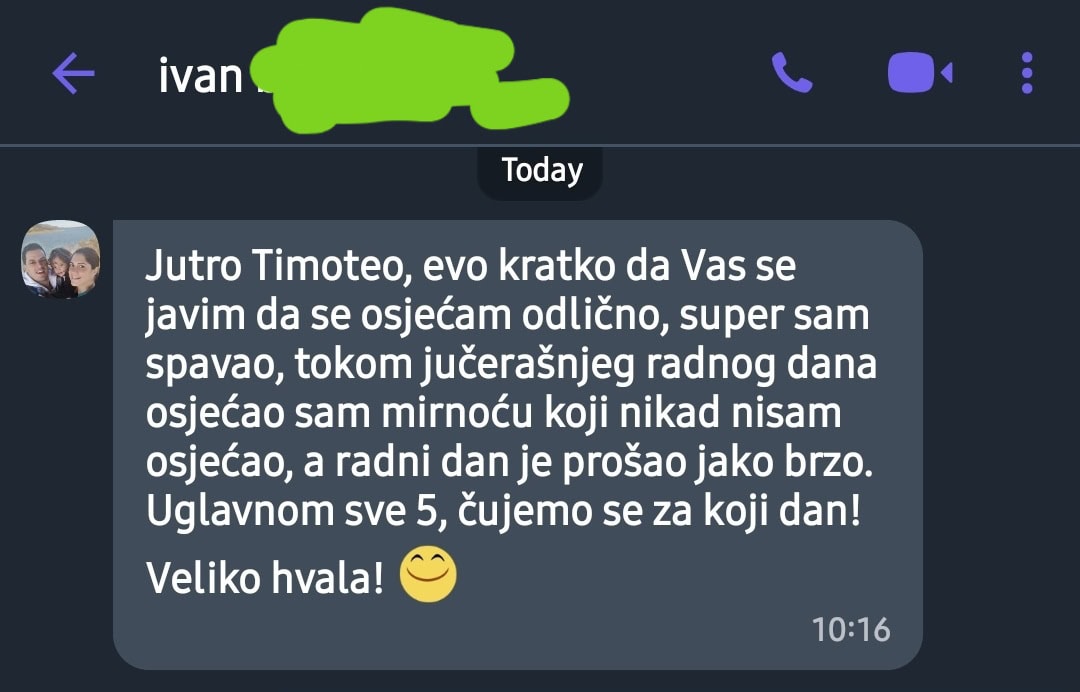 Snimka zaslona poruke u chat aplikaciji
