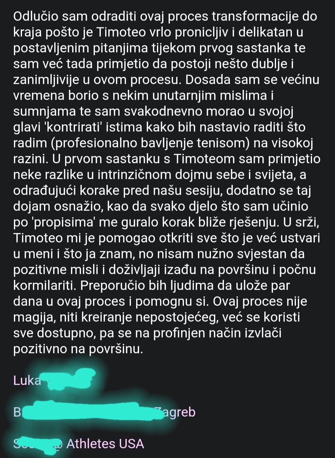 Svjedočanstvo o osobnoj transformaciji na tamnoj pozadini