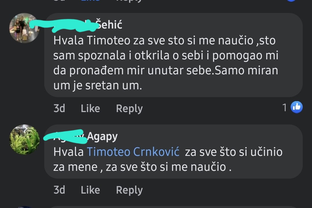 Komentari zahvale na društvenoj mreži