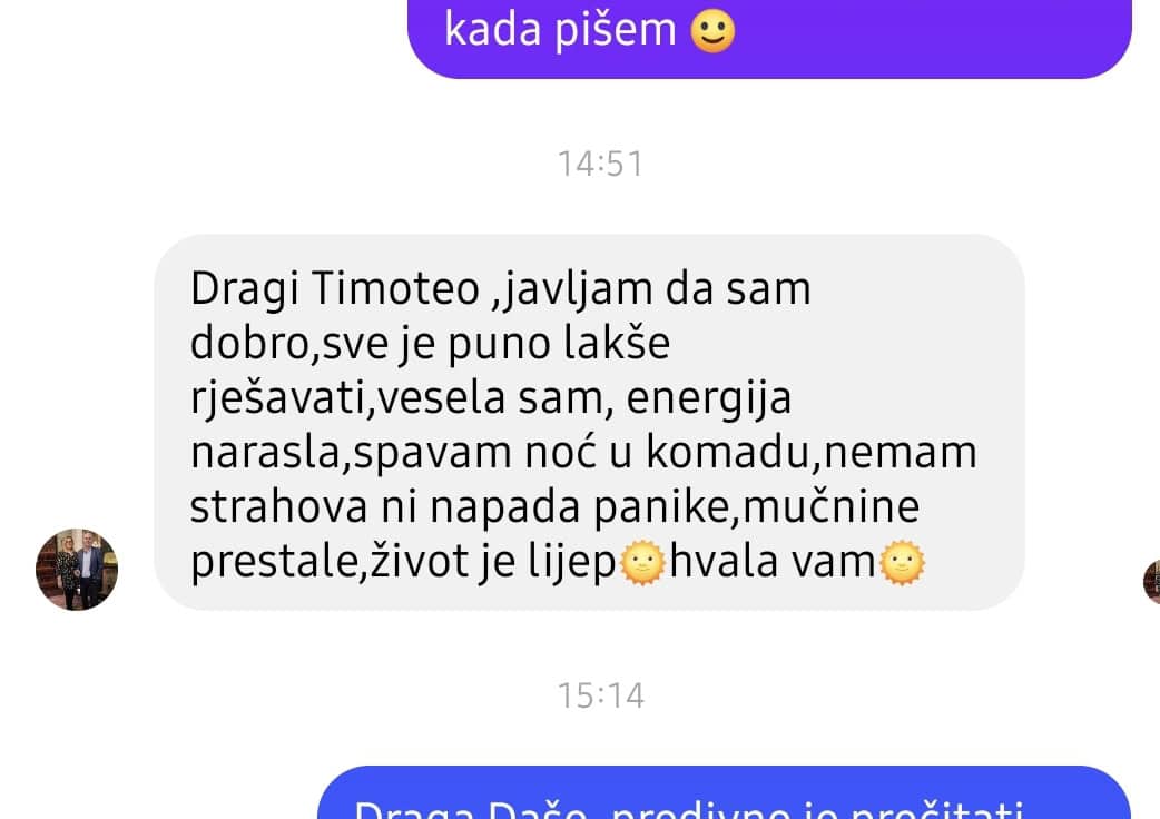 Snimka zaslona poruke zahvale u chatu