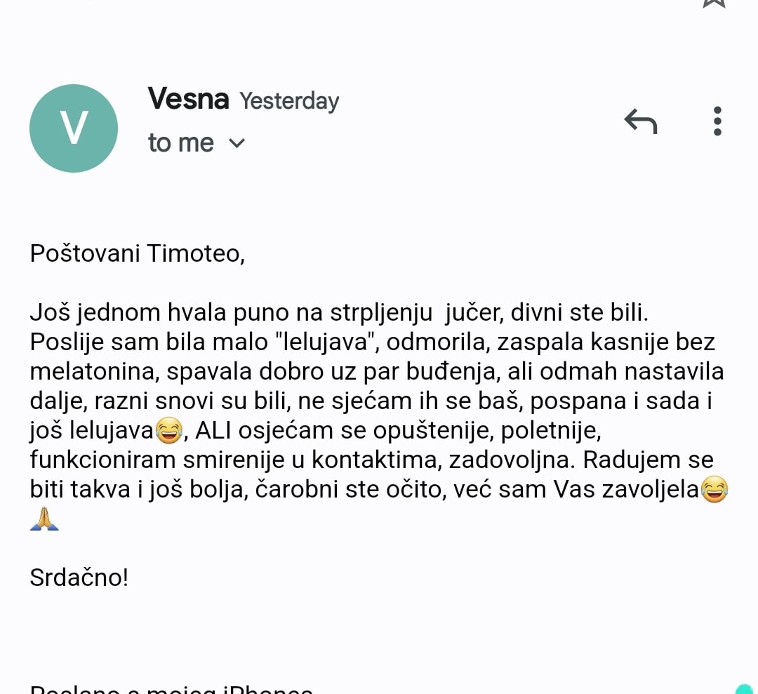 Snimka zaslona e-mail poruke zahvale