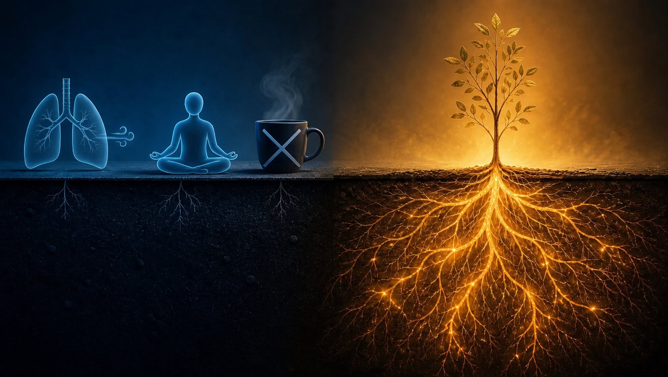 Razlika između tretiranja simptoma i uzroka jutarnje anksioznosti Meditacija, zdrava pluća i rast stabla s korijenjem