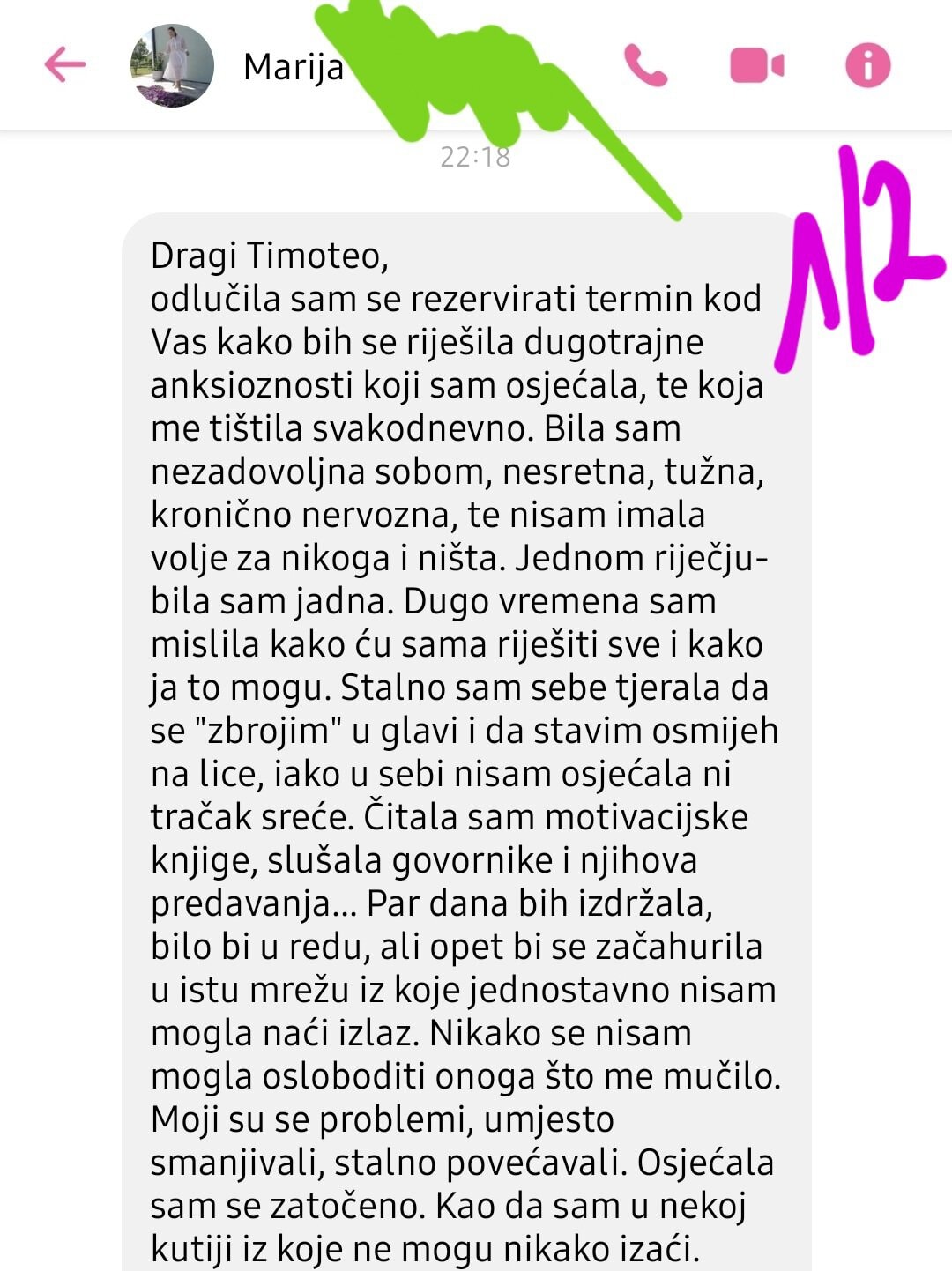 Snimka zaslona poruke o dugotrajnoj anksioznosti