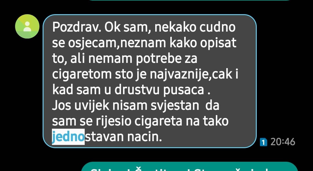 Poruka o prestanku pušenja u chatu